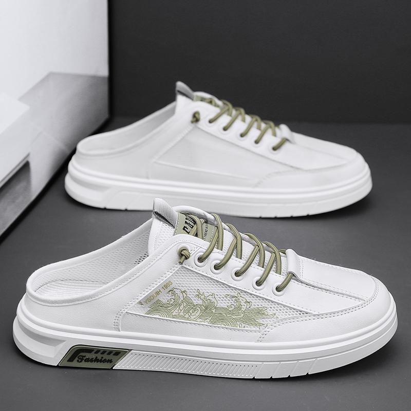 

2025 Summer Mesh Mules Half Shoes For Men Sandals Lace Up Flats Backless Loafers Slippers Man Slides Mens Semi-Drag Casual Shoes 39