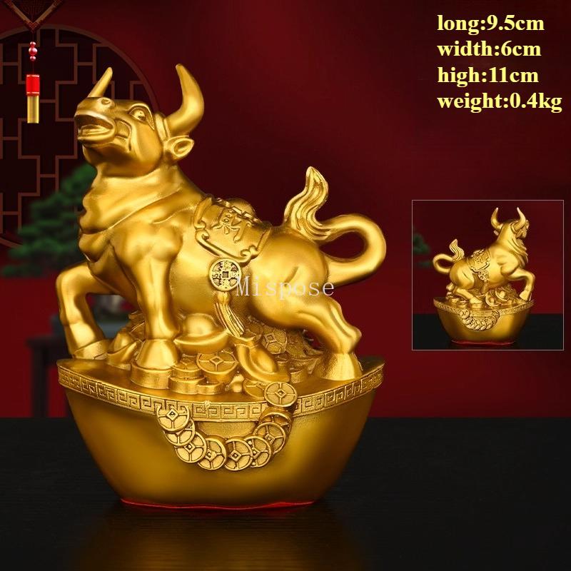 Brass Ox Decorative Piece Treasure Ox for Abundant Wealth Rolling Wealth Office Decor