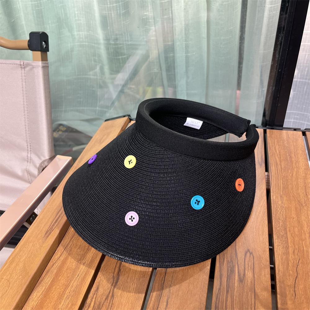 UV UV Protection Straw Empty Top Sunscreen Hat Women's Summer Brim Button Headband Sun Hat