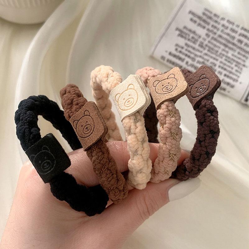 1 Set Damen Koreanische Kaffee Bär Haargummis Mädchen Hochelastische Haargummis für Dickes Haar Schwarzes Scrunchie Knekkie Zubehör