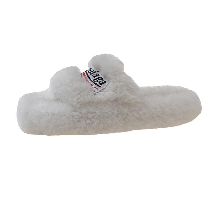 Mao Mao Hausschuhe Damen Oberbekleidung 2025 neu Buchstaben bestickt dicksohlige Lammwolle Herbst und Winter flachsohlige Ein-Wort-Hausschuhe