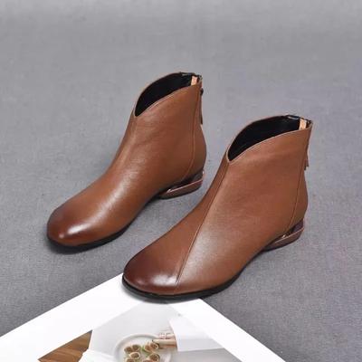 Mode Damenstiefel Mode Keilabsatz Plateau Stiefel Retro Reißverschluss Stiefeletten Leder Kurze Stiefel für Damen Plüsch Warme Winterstiefel Botas Mujer