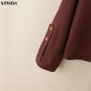 VONDA Autumn Spring Women Stand Collar Button Long Sleeve Casual Loose Short Jacket Gargo Thin Coats