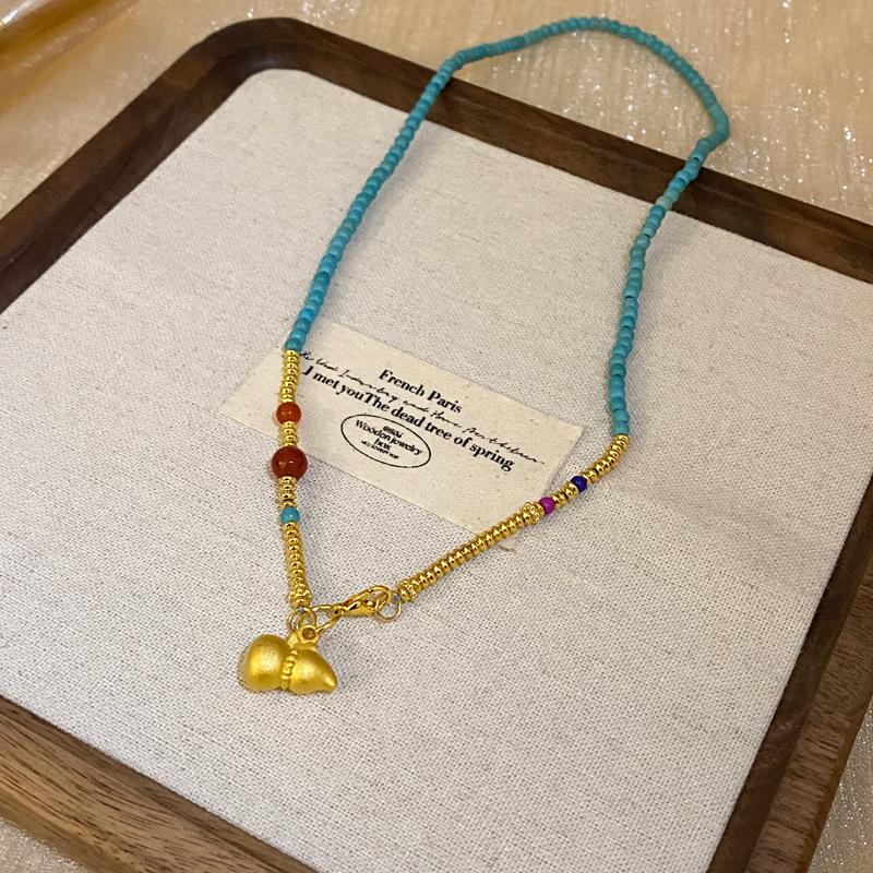 Goldbarren Bohnen Halskette - Edelstahl, Nischendesign, Schlichte Schlüsselbeinkette, Vielseitiger Modeschmuck