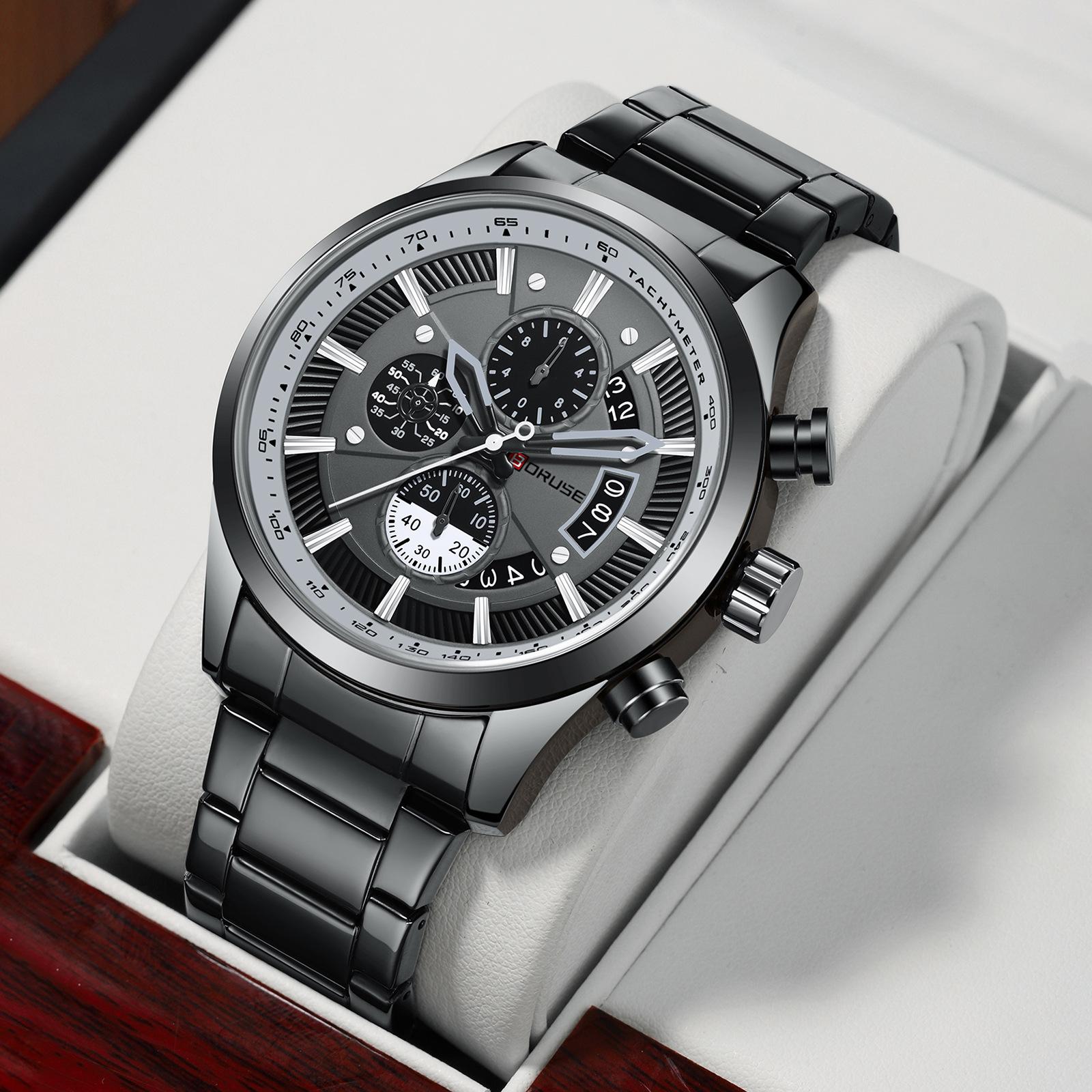 Boruse Fashion Luminous Men S Steel Belt Watch Fashion Waterproof Calendar Quartz Watch
