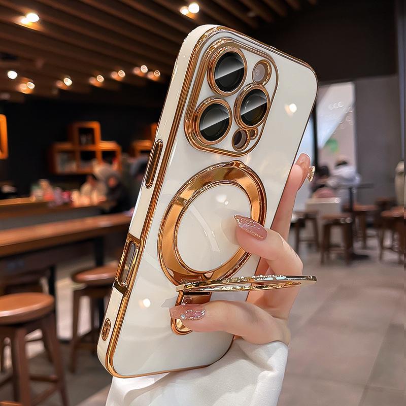 

Integrated bracket TPU electroplating for iphone17Pro Max magnetic mobile phone case Apple 15 solid color protective case iPhone 17 Pro Max