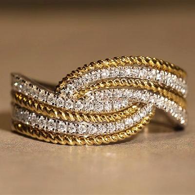 Huitan Mode Damen Chic Ehering mit hellem Zirkonia Stilvoller Zweifarbiger Stil Fingeraccessoires für Verlobungsparty