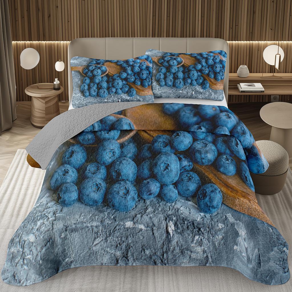 Blueberry Bedspread King Twin Size,Hawaii Summer Tropical Fruit Coverlet Set For Boys Girls Room Decor, Reversible Bedding Quilt