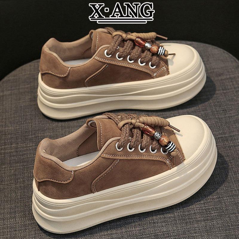 Leather board shoes women's muffin thick-soled heightening women's shoes autumn and winter new versatile little white shoes casual sports shoes