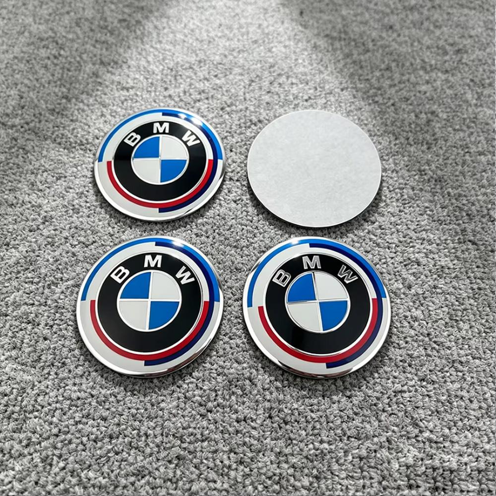 For BMW M ABS 50th Anniversary 4Pcs 56MM 60MM 65MM Car Wheel Hub Center Cap Stickers For Bmw E36 F20 E46 E39 E38 E90 E60 E87 E53 X3 X5 X6