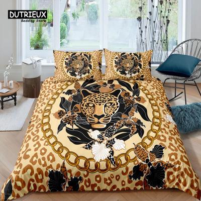 Home Living Luxury 3d Golden Chain Leopard Bedding Set Duvet Cover Pillowcase Kids Bedding Set Queen and King EU/US/AU/UK Size