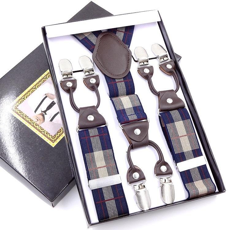 Men'S Six-Clip Suspender Belt Jacquard Strap 3.5 Six-Clip Printed Webbing Six-Clip Wide Strap Clip