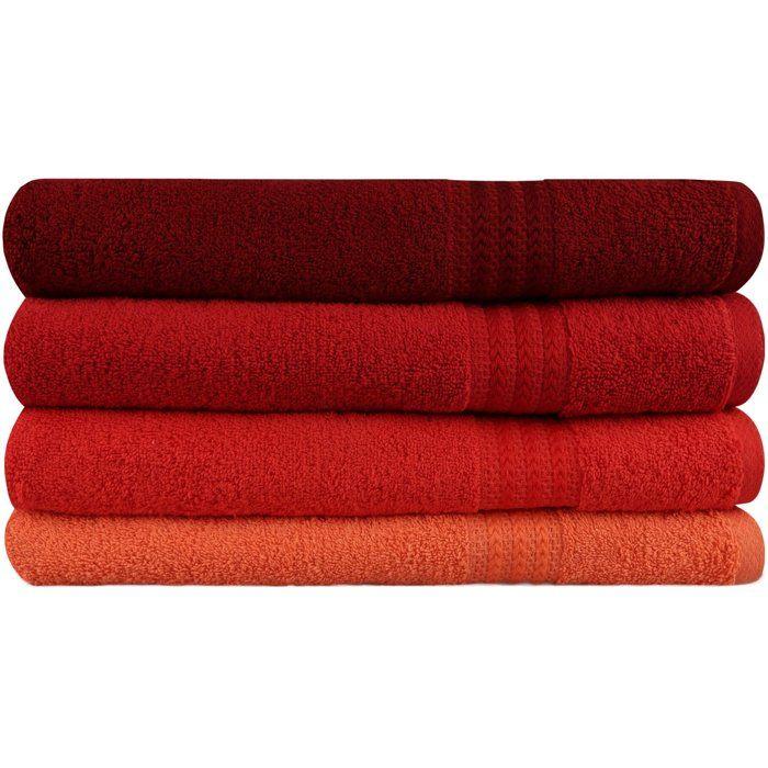 Ensemble de 4 serviettes de bain - 70 x 140 cm - Orange