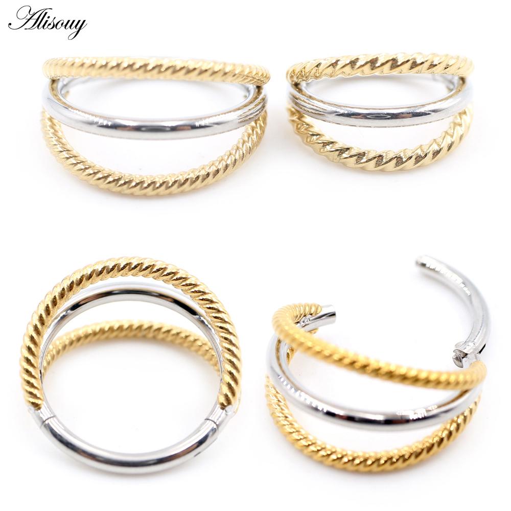 

Alisouy, 1 шт., сварные три слоя, поворотные серьги из нержавеющей стали на петлях, пирсинг сегмента хряща, перегородка-кликер, кольца в носу, серьги-кольца