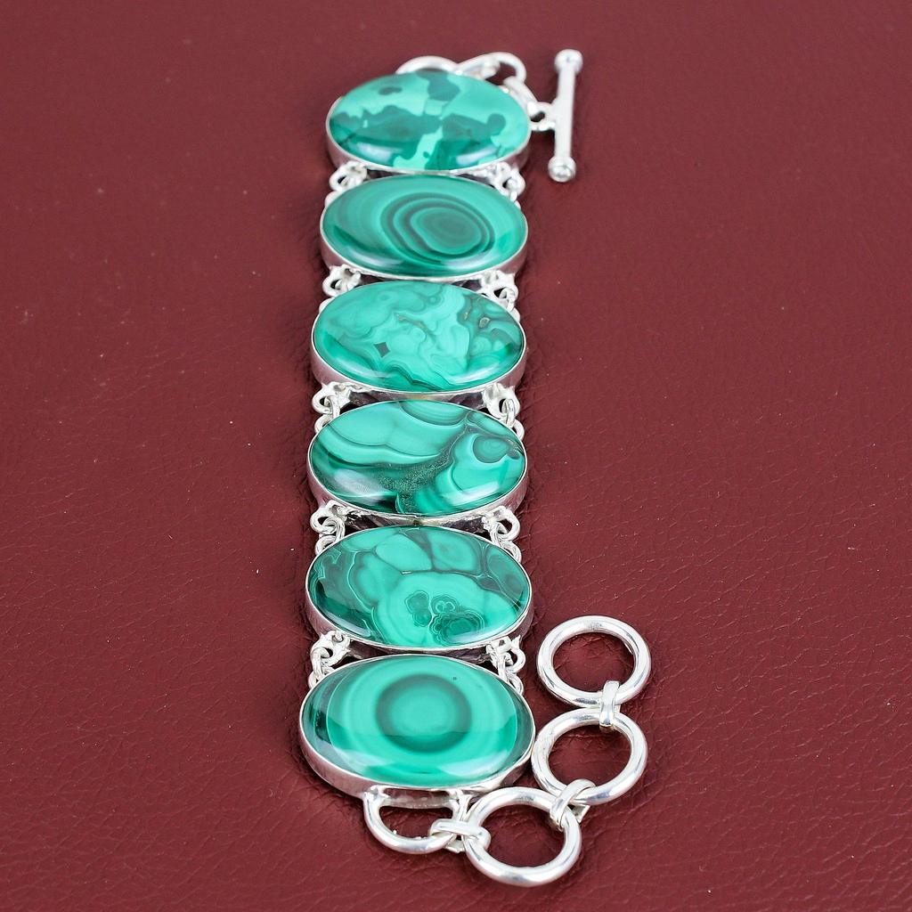 Malachite Bracelet Natural Gemstone Bracelet 925 Sterling Silver Adjustable Chain Bracelet Malachite Jewelry Handmade Bracelet Gifts for Mom