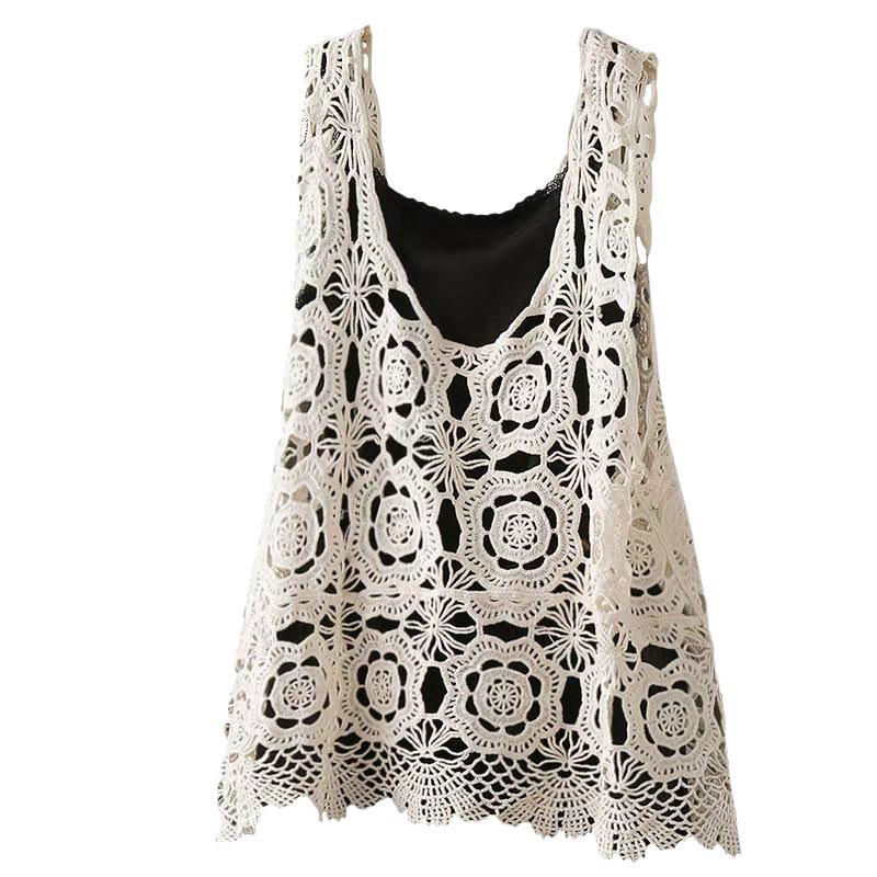 Mori Style Vintage Häkelspitze Camisole: Damen Lockerer Oberbekleidungsweste und Strickjacke