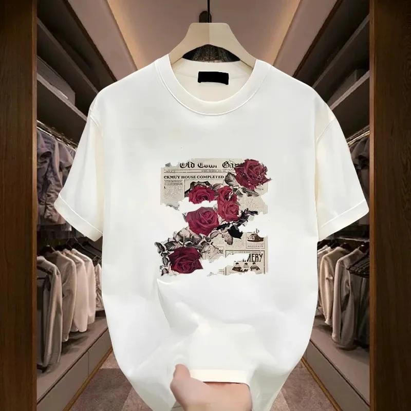women men cotton t shirt round neck short sleeve print casual t-shirts