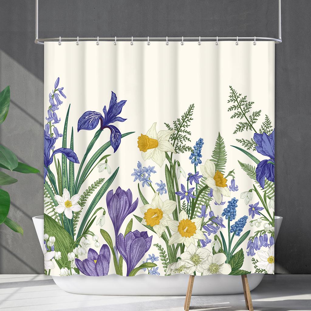 Duschvorhang Wasserdicht Und Schimmelresistent 3D Digitaldruck Pflanze Blume Und Gras Duschvorhang Badezimmer Trennvorhang