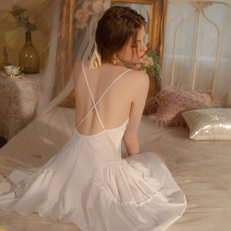 Sexy Pyjama für Damen, rückenfrei, einfarbig, schwarzer Satin-Pyjama mit gepolstertem, lässigem Pyjama-Set