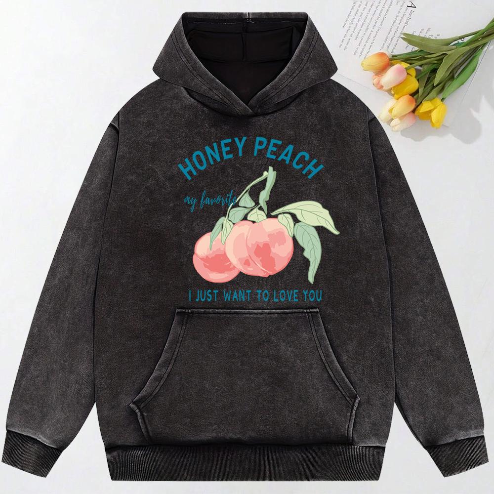 Honey Peach I Just Want To Love You Illustration  Print Snow Wash Hoodie Female Streetwear Fashion Hoodie Cotton  Hoody