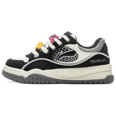 LOL x Li Ning Résistantes au Glissement, Résistantes à l'Abrasion, Légères, Basse Tige, Chaussures de Skateboard Femme Noir Blanc AGCV060-6