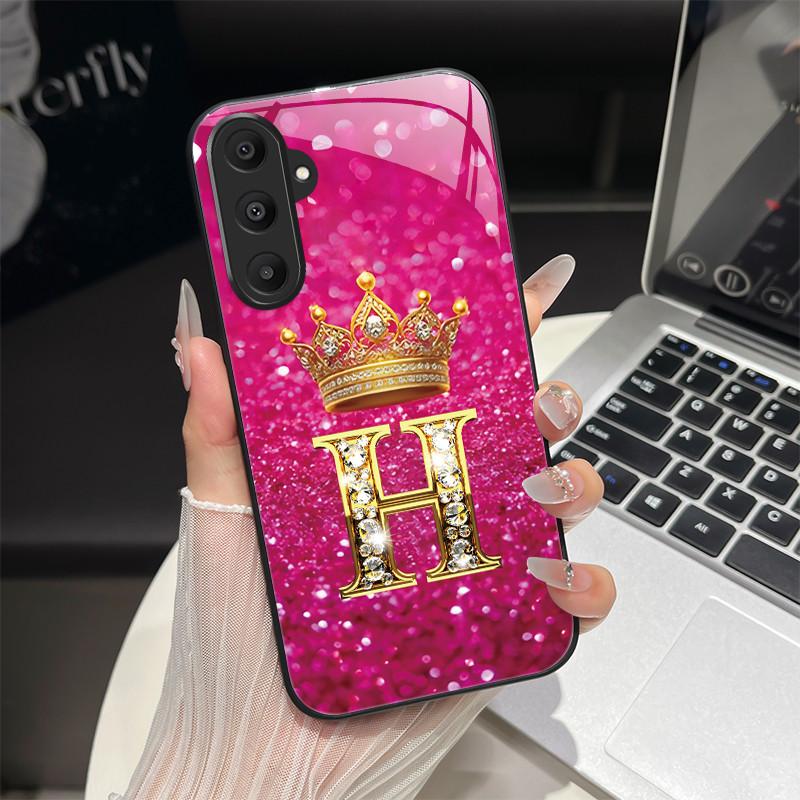 

For Samsung Galaxy M35 5G Case Fashion Letters Hard Tempered Glass Back Covers For Galaxy M 35 5G M356B Shockproof Phone Shell Galaxy M35