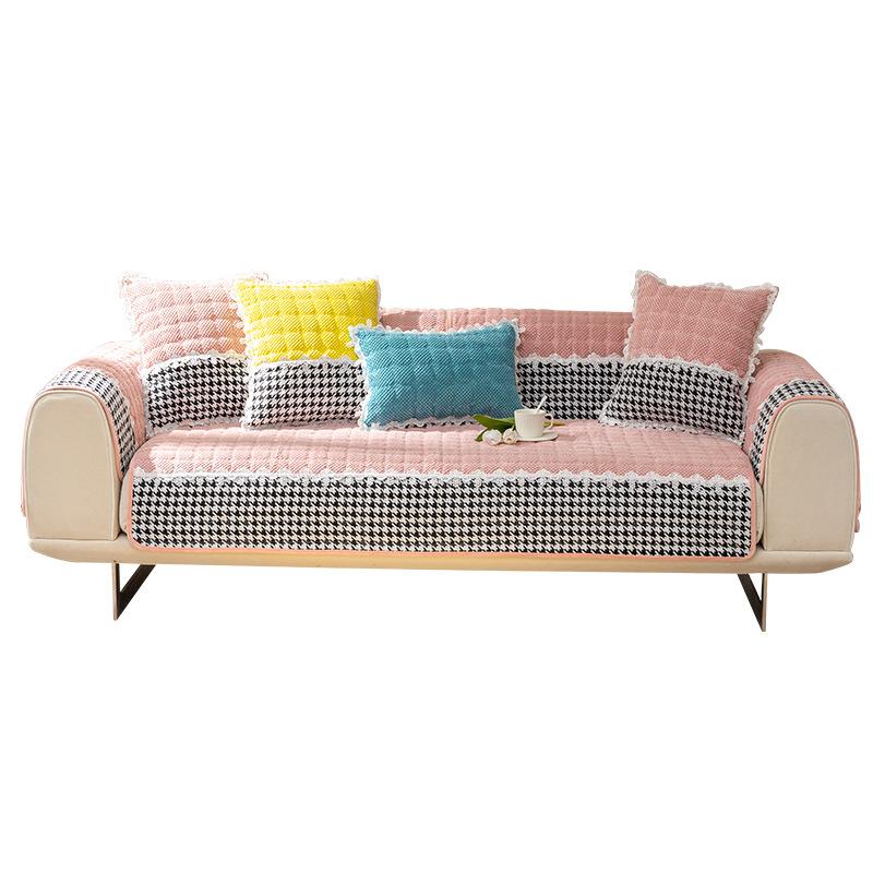 Sofa Cushion Plush Luxury Wind Four Seasons General Simple Modern Non-slip Houndstooth Mat Autumn and Winter Cushion Cover.