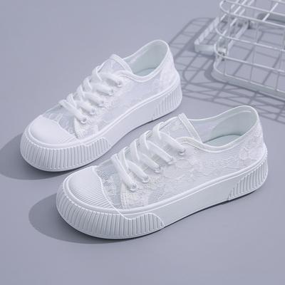 Kant ademende kleine witte schoenen dames zomer student mesh damesschoenen platte zool mode casual damesschoenen