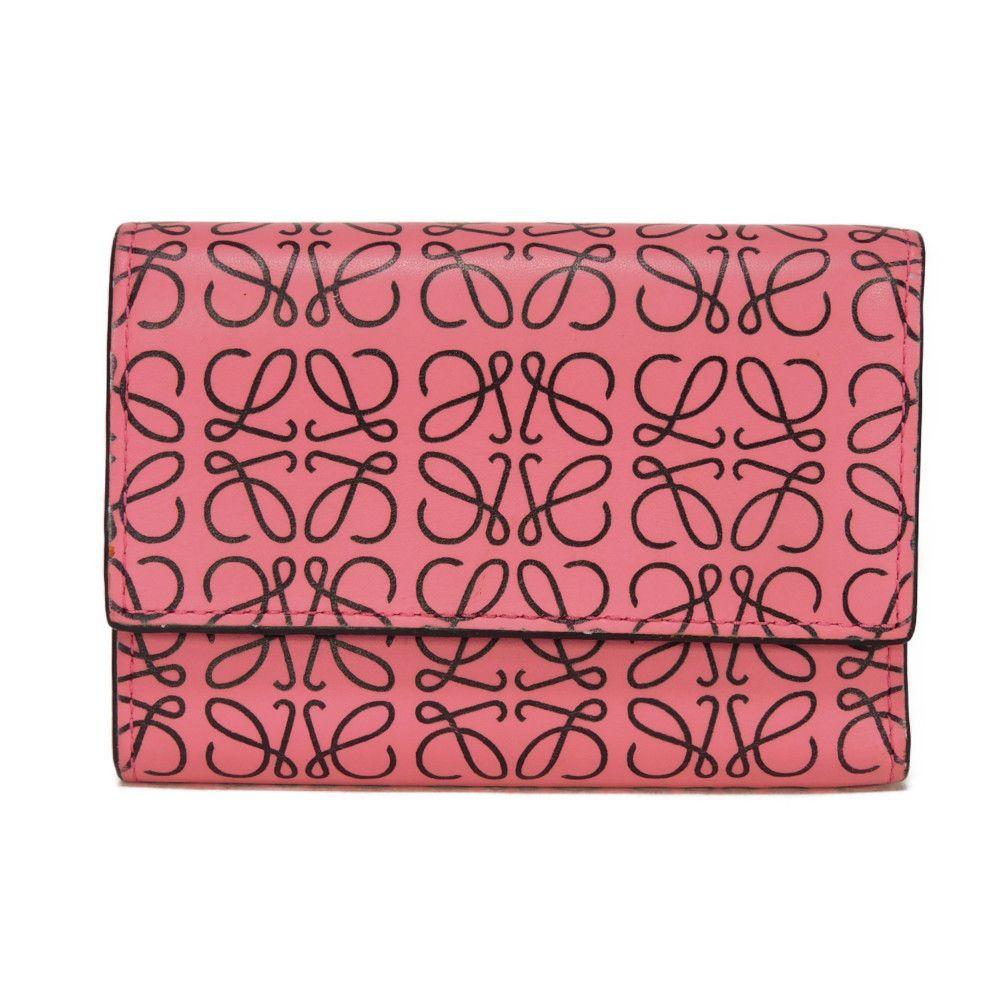 Used 12695 Small Vertical Trifold Wallet 107.55GS97 7942 Calfskin Black Repeat Anagram Pink Women's from Japan AUTHENTIC