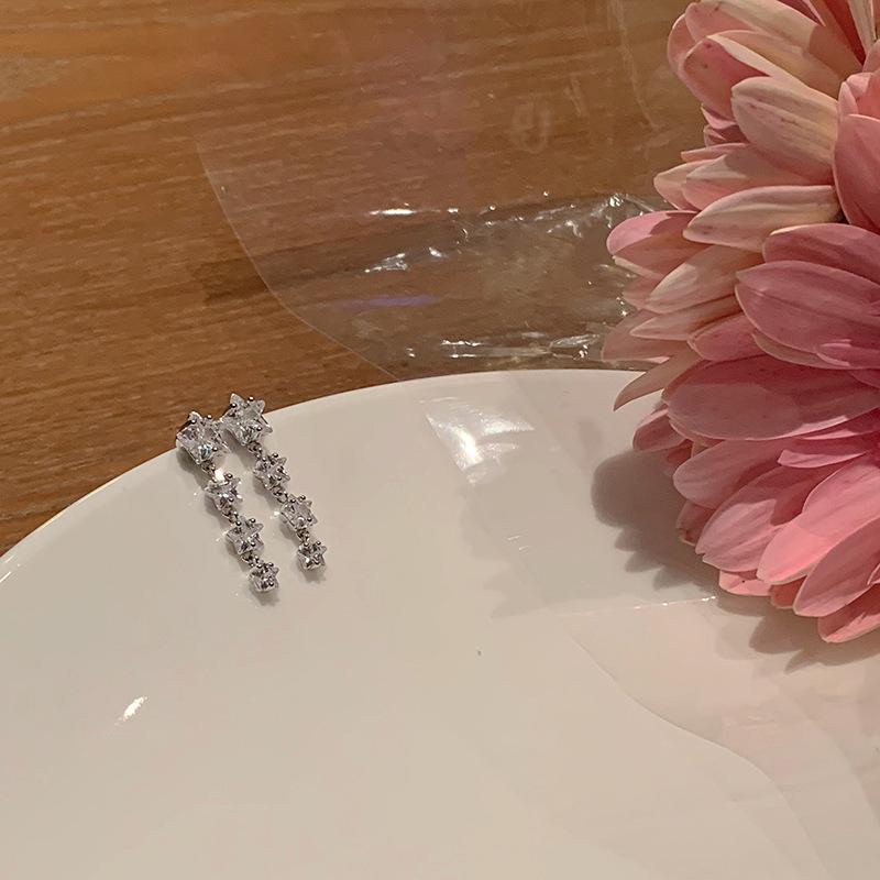 925 Silver Zircon Star Tassel Earrings - Niche Design, Super Flash