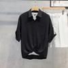 Mens Casual Loose Solid Thin Ice Silk Short Sleeve Shirt