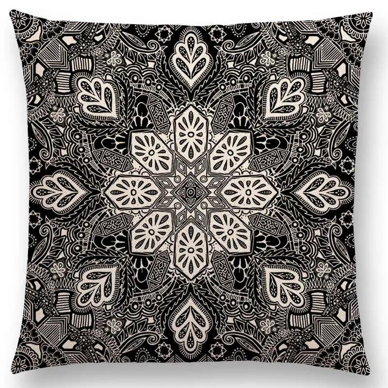 New Boho Art Flower Gorgeous Floral Diamond Doodle Botanical Geometry Mandala Decorative Pattern Cushion Cover Throw Pillow Case