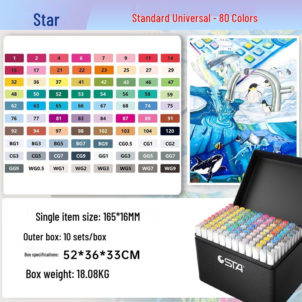 Sta 3212BR 168-Color Soft Tip Oil-Based Anime Markers Set