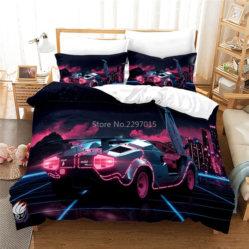 3D Neon Rider Drives Sport Cars Pattern Bedding Set Duvet Cover Pillowcase Single Double Twin Full Queen King for Bedroom Decor