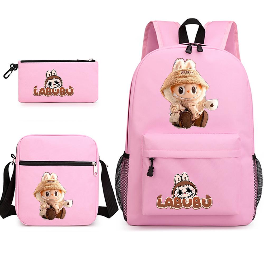 Labubu Peripheral Printing Student School Bag Backpack Shoulder Pencil Bag 3-piece Set