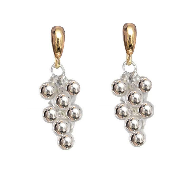 Gold And Silver Contrasting Color Bead String Earrings Temperament Grape String Earrings Niche High-End Earrings Show Face Thin Earrings Women