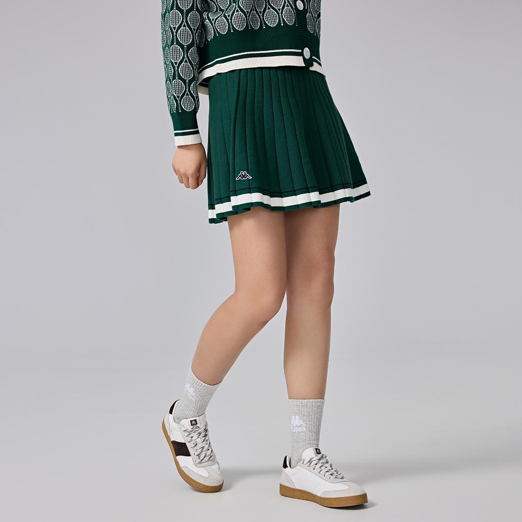 Kappa 1916 Series Retro Sports Pleated Skirt Soft Breathable Tennis Skirt Casual Short Skirt Women Skirts Green K0E82QQ20