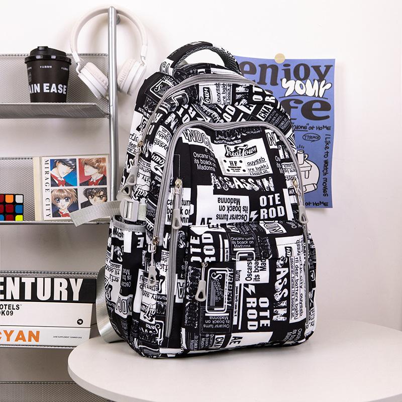 High-value Graffiti Schoolbag Male Korean Version Student Junior High School High School Student Backpack Male Campus Large-capacity Backpack Female