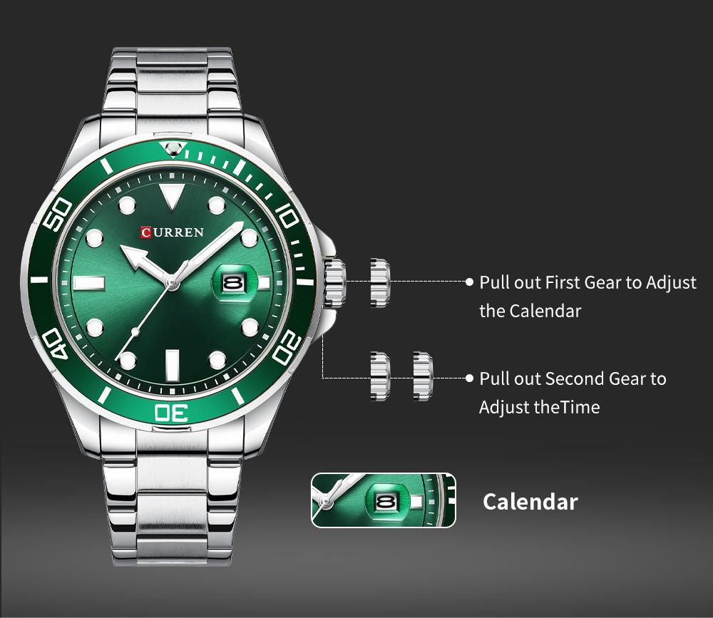 CURREN 8388 Men's Large Dial Calendar Waterproof Business Steel Band Watch