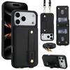 Wrist Strap Leather Crossbody Phone Case for iPhone 17 Pro Max Air 16 E 15 Plus 14 13 12 11 Xs Xr Card Holder Wallet Flip Cover