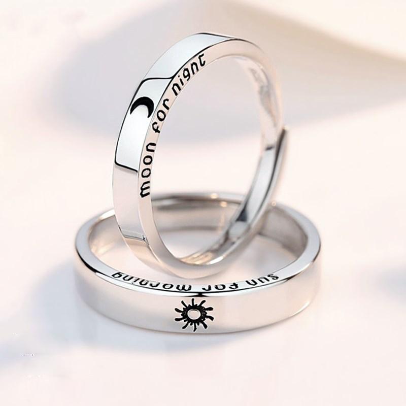 Classic Sun Moon Open Couple Ring for Women Men Romantic Black White Matching Finger Ring Set Jewelry Wedding Anniversary Gifts