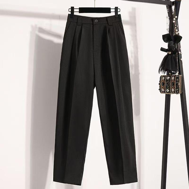 

Plus Size High-Waist Pleated Cropped Harem Pants for Women - Summer Suit Style M чёрный