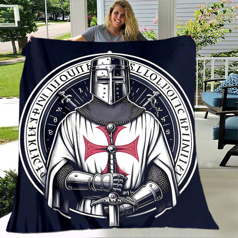 1pc Blanket Knights Templar Print Design, Lightweight Blanket for Sofa, Bed- Soft &Warm, Gift for All Seasons like Christmas, Halloween