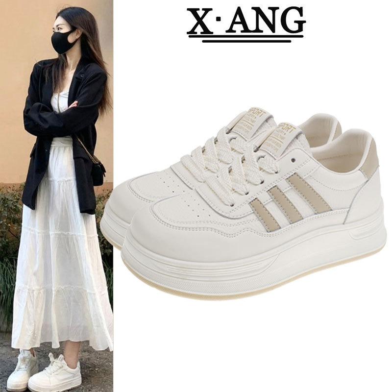 Leather platform white shoes spring new versatile soft sole not tired feet women's shoes casual sports shoes board shoes