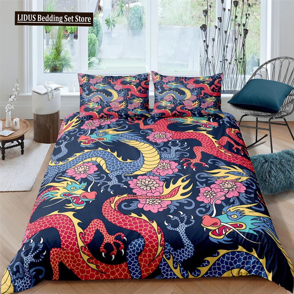 Dragon Duvet Cover Set 3D Print Dragon With Cloud Pattern Chinese Ancient Mystery Animals For Boys Girls Polyester Bedding Set
