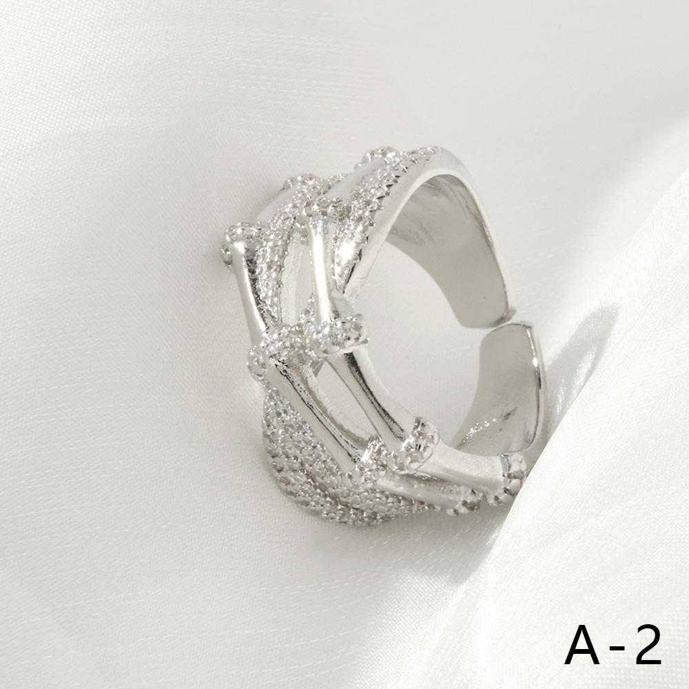 18K Gold-Plated Zircon Crossover Wide Band Ring for Women - Elegant European & American Design with Adjustable Open Finger Style.