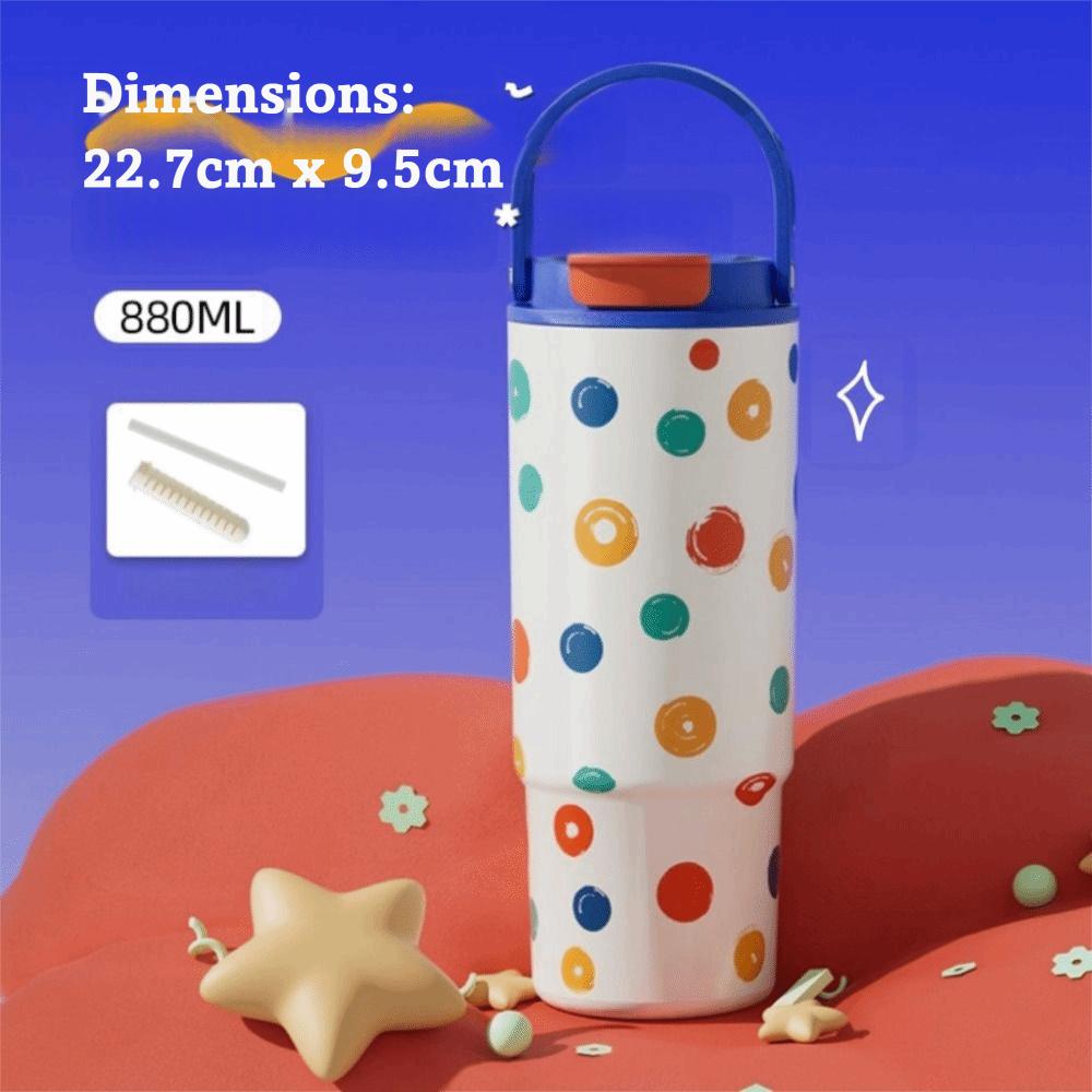New 880ml Thermal Cup Ocean Pattern Large Capacity Vacuum Cup with Handle Ceramic Liner Insulated Cup Travel