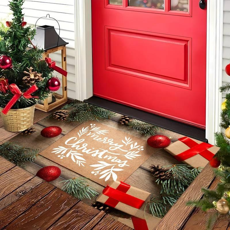 Christmas Large Carpet Santa Claus Snowman Cane Rug "Merry Christmas" Mat Snowflake Home Decoration Entryway Floor Mat Home Rugs