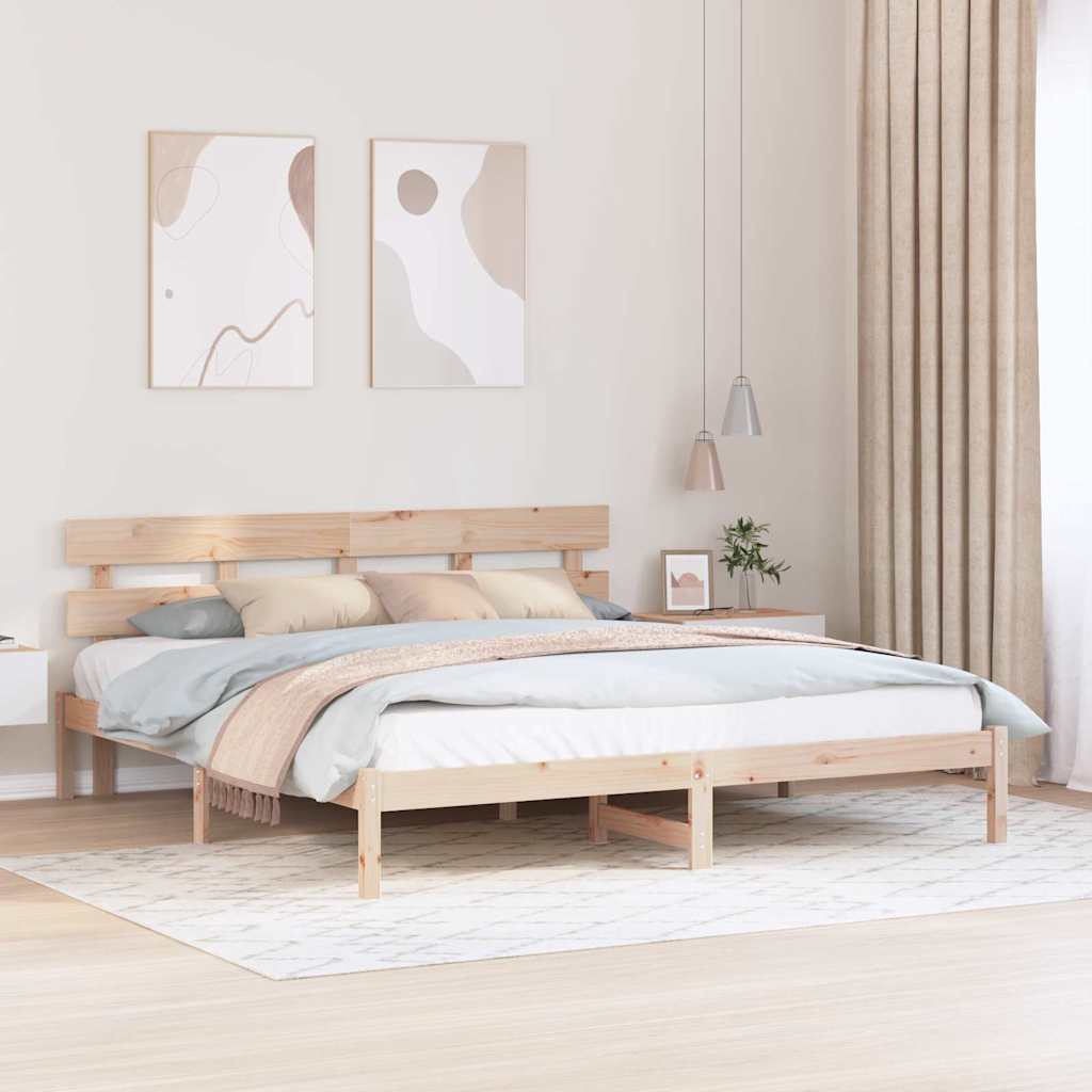 Brown Bed Frame with Headboard 180 x 200 cm Solid Pine Wood