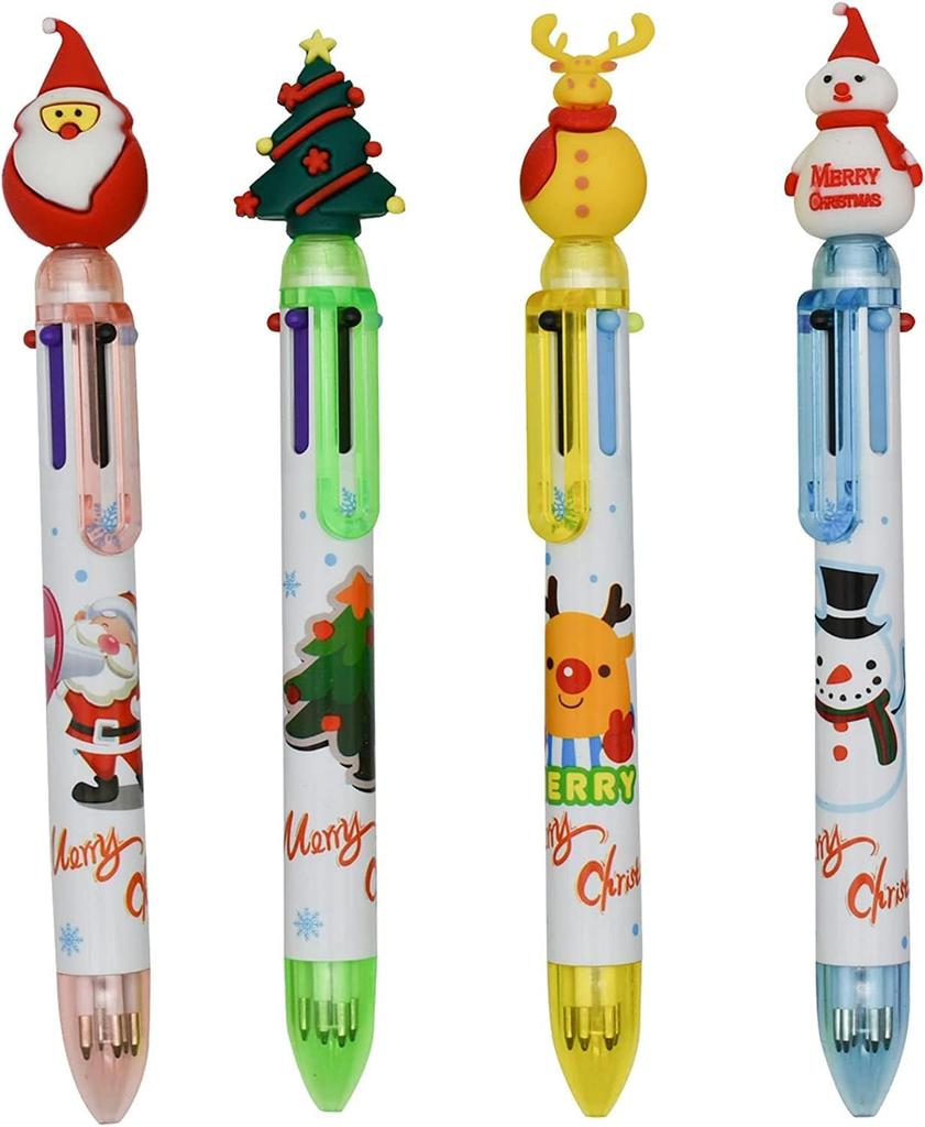 Maydahui Cute 6 Color Christmas Ballpoint Pen Set of 12 Black Ink Stylish Cute Stationery 0.5mm Oil-Based Multi-Function Multi-Color
